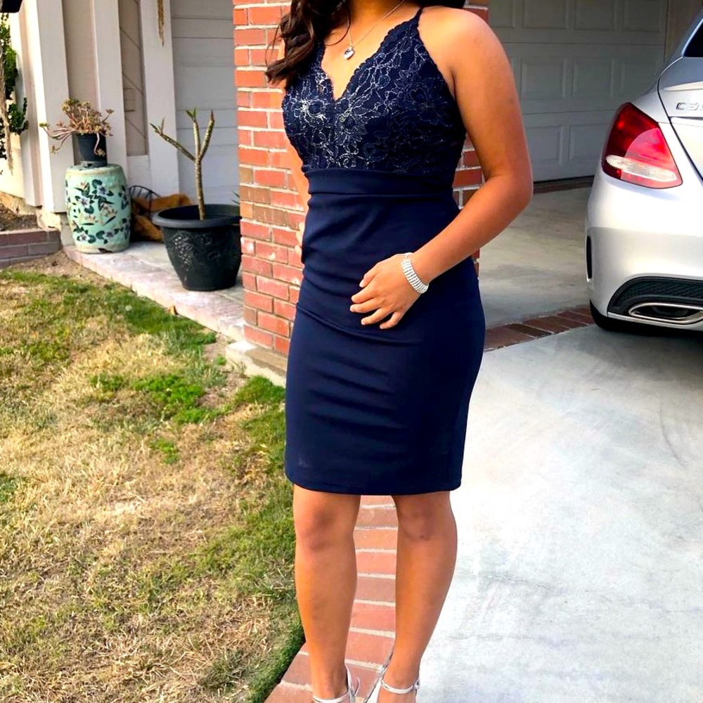 Semi-formal, navy cocktail dress